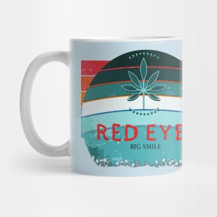 Red Eyes, Big Smile (red text) Mug